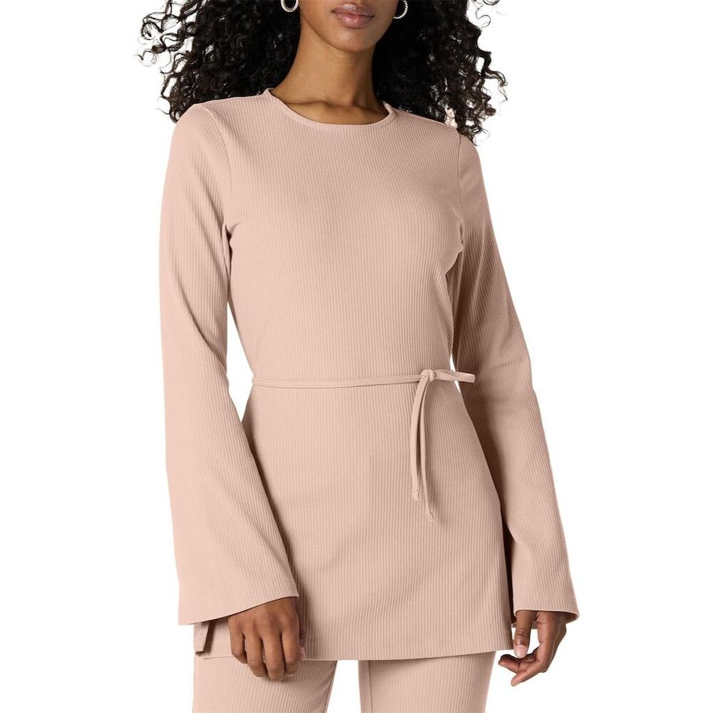 The Drop Women's XS Ribbed Knit Tunic Top in Warm Taupe- Flared Sleeve- NWT